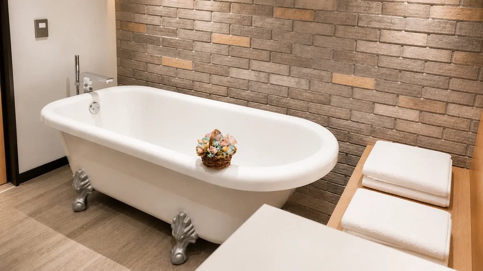Antique bathtub in the Vintage Tub Suite and king-size bed at Hotel Punto MX.